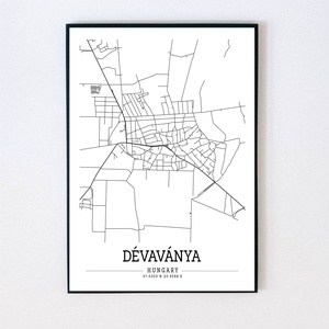 Minimalista Dévaványa fekete-fehér dekorációs térkép  - Meska.hu