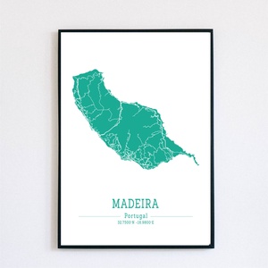 MADEIRA (Portugália) színes minimalista dekorációs térkép, Otthon & Lakás, Dekoráció, Kép & Falikép, Poszter, Fotó, grafika, rajz, illusztráció, MESKA