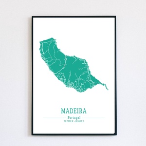 MADEIRA (Portugália) színes minimalista dekorációs térkép, Otthon & Életmód, Dekoráció, Kép & Falikép, Poszter, Fotó, grafika, rajz, illusztráció, MESKA