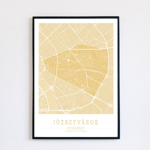 Minimalista Józsefváros (Budapest) arany színű dekorációs térkép  - Meska.hu