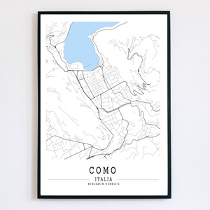 Minimalista Como (Olaszország) fekete-fehér-kék dekorációs térkép  - Meska.hu