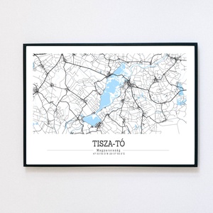 Tisza-tó fekete-fehér-kék minimalista dekorációs térkép, Otthon & Életmód, Dekoráció, Kép & Falikép, Poszter, Fotó, grafika, rajz, illusztráció, MESKA