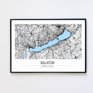 Balaton fekete-fehér-kék minimalista dekorációs térkép - Meska.hu