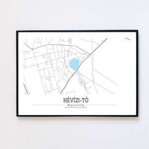 Hévízi-tó fekete-fehér-kék minimalista dekorációs térkép, Otthon & Életmód, Dekoráció, Kép & Falikép, Poszter, Fotó, grafika, rajz, illusztráció, MESKA