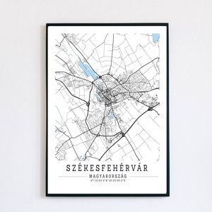 Székesfehérvár fekete-fehér minimalista dekorációs térkép, Otthon & Életmód, Dekoráció, Kép & Falikép, Poszter, Fotó, grafika, rajz, illusztráció, MESKA