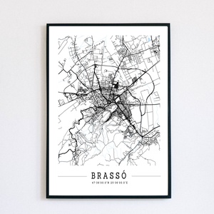 Minimalista Brassó térkép fekete - fehér színben, Otthon & Életmód, Dekoráció, Kép & Falikép, Plakát, Mindenmás, MESKA
