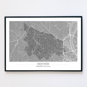 Minimalista Hegyvidék (Budapest) szürke színű dekorációs térkép  - Meska.hu