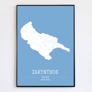 Egyedi ZAKYNTHOS (Görögország) színes minimalista dekorációs térkép - Meska.hu