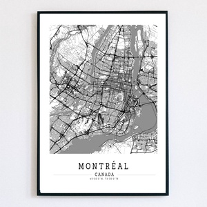 Minimalista Montreal fekete-fehér dekorációs térkép  - Meska.hu