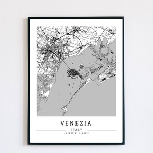Minimalista Velence Venezia (Olaszország) fekete-fehér dekorációs térkép  - Meska.hu