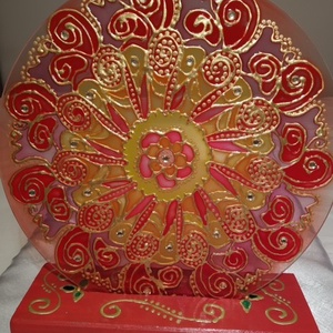 Üveg festmény Piros mandala - Meska.hu