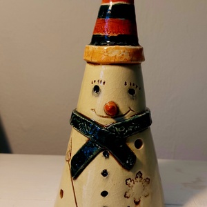 Kerámia hóember, mécsestartó - Meska.hu