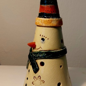 Kerámia hóember, mécsestartó - otthon & életmód - dekoráció - spiritualitás - füstölő és füstölőtartó - Meska.hu