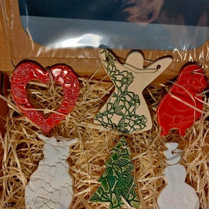 Kerámia fenyőfadísz díszdobozban,6dbos - otthon & életmód - konyhafelszerelés, tálalás - tálalás - kínálótál - Meska.hu