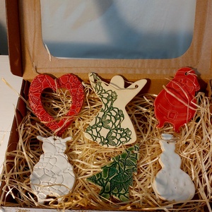 Kerámia fenyőfadísz díszdobozban,6dbos - otthon & életmód - konyhafelszerelés, tálalás - tálalás - kínálótál - Meska.hu