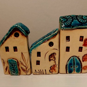 Kerámia házikók - otthon & életmód - dekoráció - kép & falikép - fából készült kép - Meska.hu