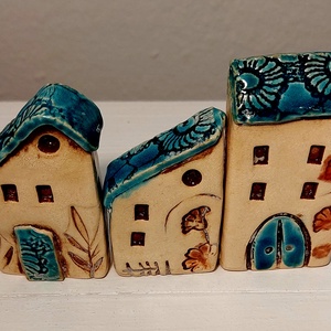 Kerámia házikók - otthon & életmód - dekoráció - kép & falikép - fából készült kép - Meska.hu