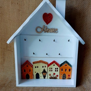 Fali kulcstartó kerámia házikókkal, Otthon & Életmód, Dekoráció, Fali és függő dekoráció, Fali kulcstartó, Kerámia, MESKA