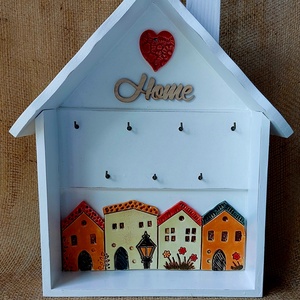 Fali kulcstartó kerámia házikókkal - otthon & életmód - dekoráció - fali és függő dekoráció - fali kulcstartó - Meska.hu