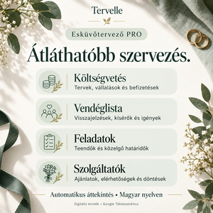 Tervelle Esküvőtervező PRO � automatizált Google Sheets esküvőtervező, költségvetés, vendéglista és feladatkezelő - esküvő - esküvői szett - Meska.hu