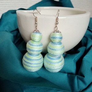 KÉK LAGÚNA textilbogyó fülbevaló, fonalékszer, textil fülbevaló, Ékszer, Fülbevaló, Lógó fülbevaló, Ékszerkészítés, MESKA