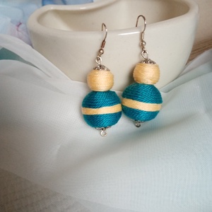 SÁRGARIGÓ kék-sárga textilbogyó fülbevaló, textil fülbevaló, textilékszer, Ékszer, Fülbevaló, Lógó fülbevaló, Ékszerkészítés, MESKA