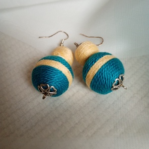 SÁRGARIGÓ kék-sárga textilbogyó fülbevaló, textil fülbevaló, textilékszer - ékszer - fülbevaló - lógó fülbevaló - Meska.hu