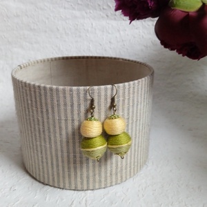 Barack-zöld textilbogyó fülbevaló, fonalékszer, textil fülbevaló, Ékszer, Fülbevaló, Lógó fülbevaló, Ékszerkészítés, MESKA