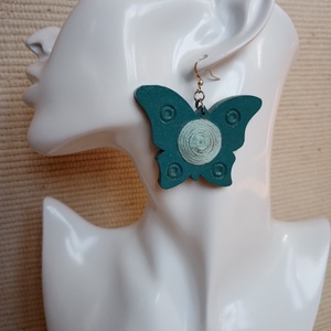 Tengerkék pillangó textilbogyó fülbevaló, fonalékszer, textil fülbevaló, textilékszer, Ékszer, Fülbevaló, Lógó fülbevaló, Ékszerkészítés, MESKA