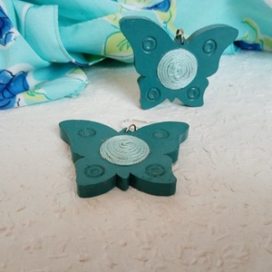 Tengerkék pillangó textilbogyó fülbevaló, fonalékszer, textil fülbevaló, textilékszer - ékszer - fülbevaló - lógó fülbevaló - Meska.hu