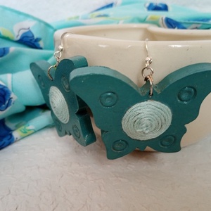 Tengerkék pillangó textilbogyó fülbevaló, fonalékszer, textil fülbevaló, textilékszer - ékszer - fülbevaló - lógó fülbevaló - Meska.hu