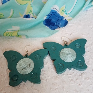 Tengerkék pillangó textilbogyó fülbevaló, fonalékszer, textil fülbevaló, textilékszer - ékszer - fülbevaló - lógó fülbevaló - Meska.hu