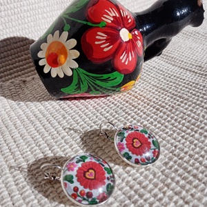 Matyó fülbevaló, folklór ékszer, magyaros ékszer, Hungarian jewellery, magyar motívum, magyar népviselet - ékszer - fülbevaló - pötty fülbevaló - Meska.hu