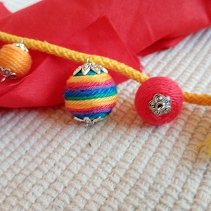 Szivárvány színes bokalánc, textilbogyó bokalánc, bokaékszer, lábdísz, lábékszer, Ékszer, Lábdísz és Testékszer, Bokalánc, Ékszerkészítés, MESKA