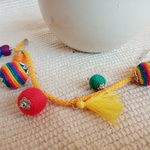 Szivárvány színes bokalánc, textilbogyó bokalánc, bokaékszer, lábdísz, lábékszer - ékszer - lábdísz és testékszer - bokalánc - Meska.hu