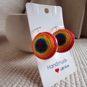 Szivárvány Kerek fonal fülbevaló , textil ékszer, fonalékszer, Szivárvány ékszer, Ékszer, Ékszerszett, Ékszerkészítés, MESKA