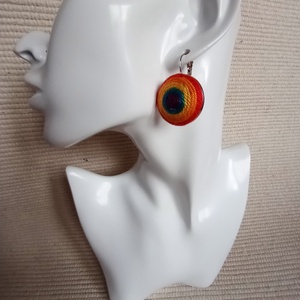 Szivárvány Kerek fonal fülbevaló , textil ékszer, fonalékszer, Szivárvány ékszer - ékszer - ékszerszett - Meska.hu