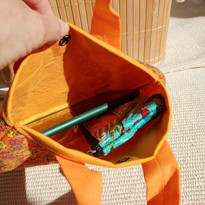 Narancssárga virágos randitáska, alkalmi kistáska, textil vidám táska - táska & tok - kézitáska & válltáska - kézitáska - Meska.hu