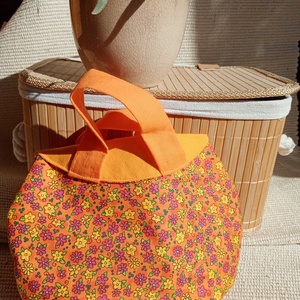 Narancssárga virágos randitáska, alkalmi kistáska, textil vidám táska - táska & tok - kézitáska & válltáska - kézitáska - Meska.hu