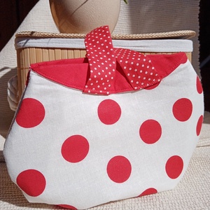 Piros nagy pöttyös randitáska, alkalmi kistáska, textil vidám táska - táska & tok - kézitáska & válltáska - kézitáska - Meska.hu