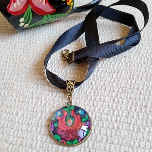 Magyaros nyaklánc, matyós üveg nyaklánc,matyó ékszer,folklór ékszer,magyaros nyaklánc - ékszer - nyaklánc - hosszú nyaklánc - Meska.hu
