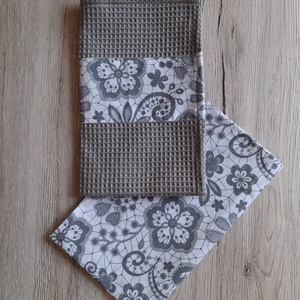Szürke színű konyharuha virágmintával - otthon & életmód - konyhafelszerelés, tálalás - konyhai textil - konyharuha & törlőkendő - Meska.hu