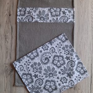 Szürke színű konyharuha virágmintával, Otthon & Életmód, Konyhafelszerelés, tálalás, Konyhai textil, Konyharuha & Törlőkendő, Varrás, MESKA