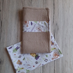Bézs színű konyharuha levendulákkal - otthon & életmód - konyhafelszerelés, tálalás - konyhai textil - konyharuha & törlőkendő - Meska.hu