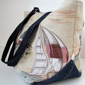 Strandtáska - vitorlás, világítótorony - Meska.hu