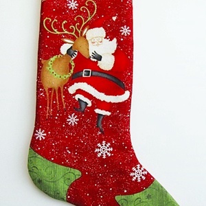 Mikulás váró textilcsizma - Mikulás mintával 2 - Meska.hu