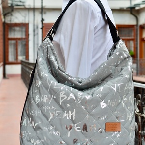 2 in 1 ezüszszürke táska - feliratos      , Táska & Tok, Hátizsák, Hátizsák, Varrás, MESKA