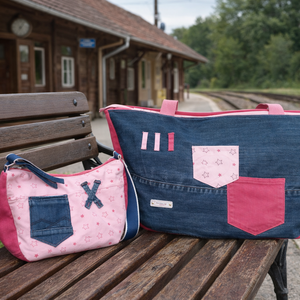 Farmer utazótáska szett - rózsaszín csillag - táska & tok - kézitáska & válltáska - nagy pakolós táska - Meska.hu