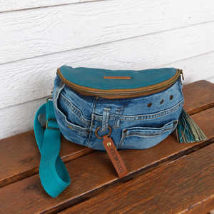 Türkiz sling - boho bag, nyári táska, Táska & Tok, Övtáska, Varrás, MESKA