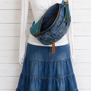 Türkiz sling - boho bag, nyári táska - táska & tok - övtáska - Meska.hu